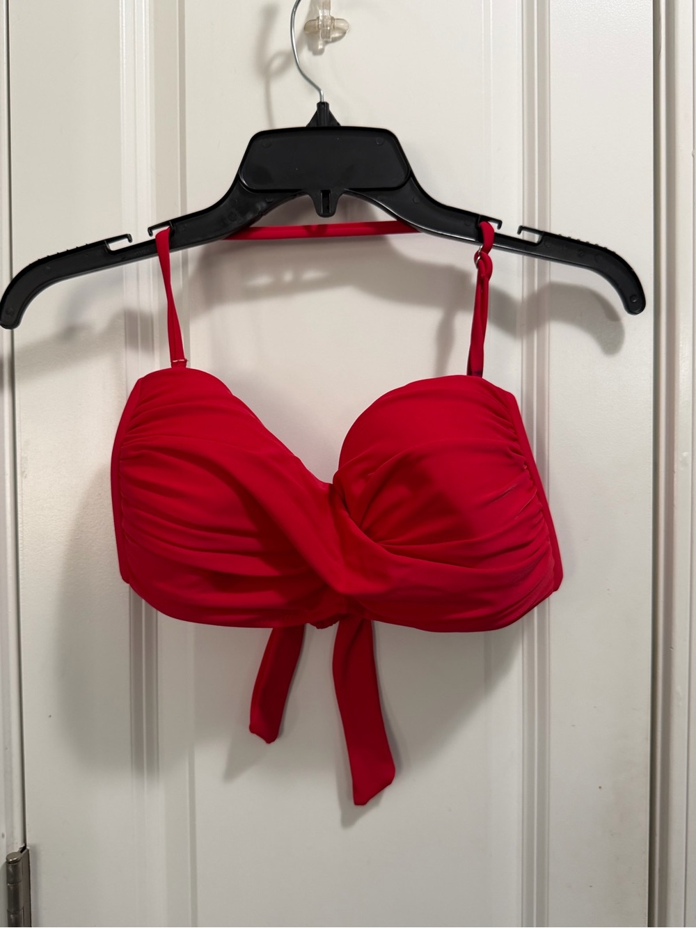 Ruched Red Tie-Front Bikini Top